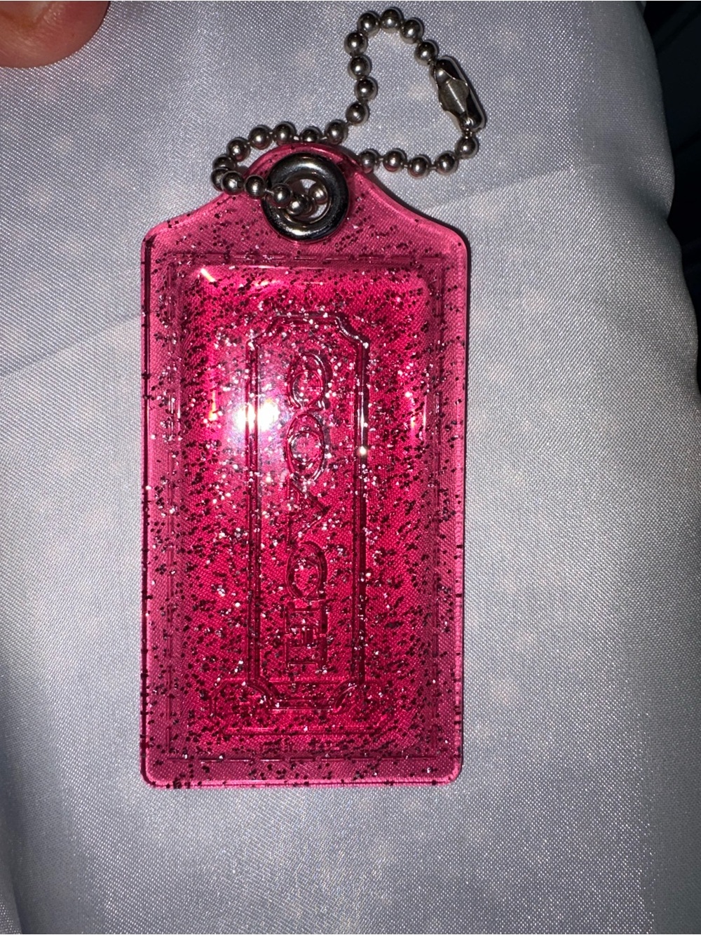 Coach Pink XL Glitter Acrylic Keychain Bag Tag